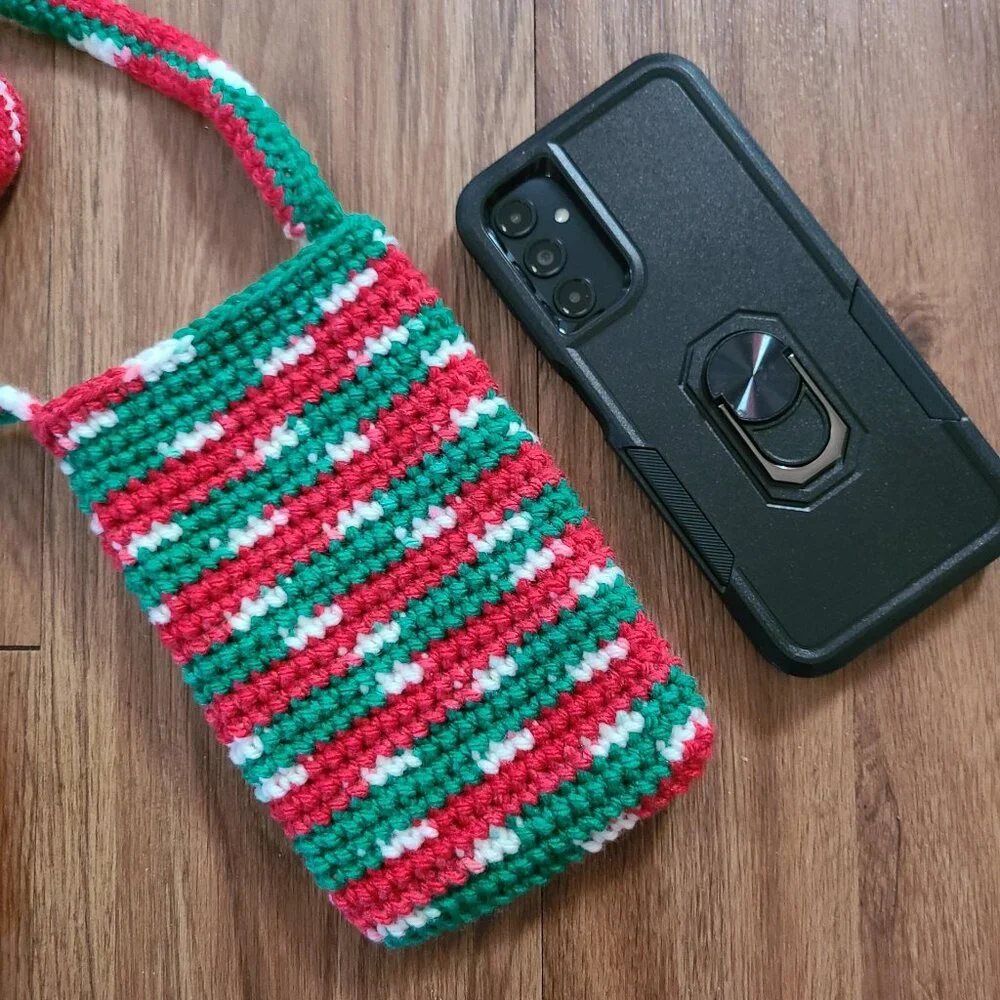 Handmade Hand Crochet Cell Phone Case Holder Crossbody Bag, New